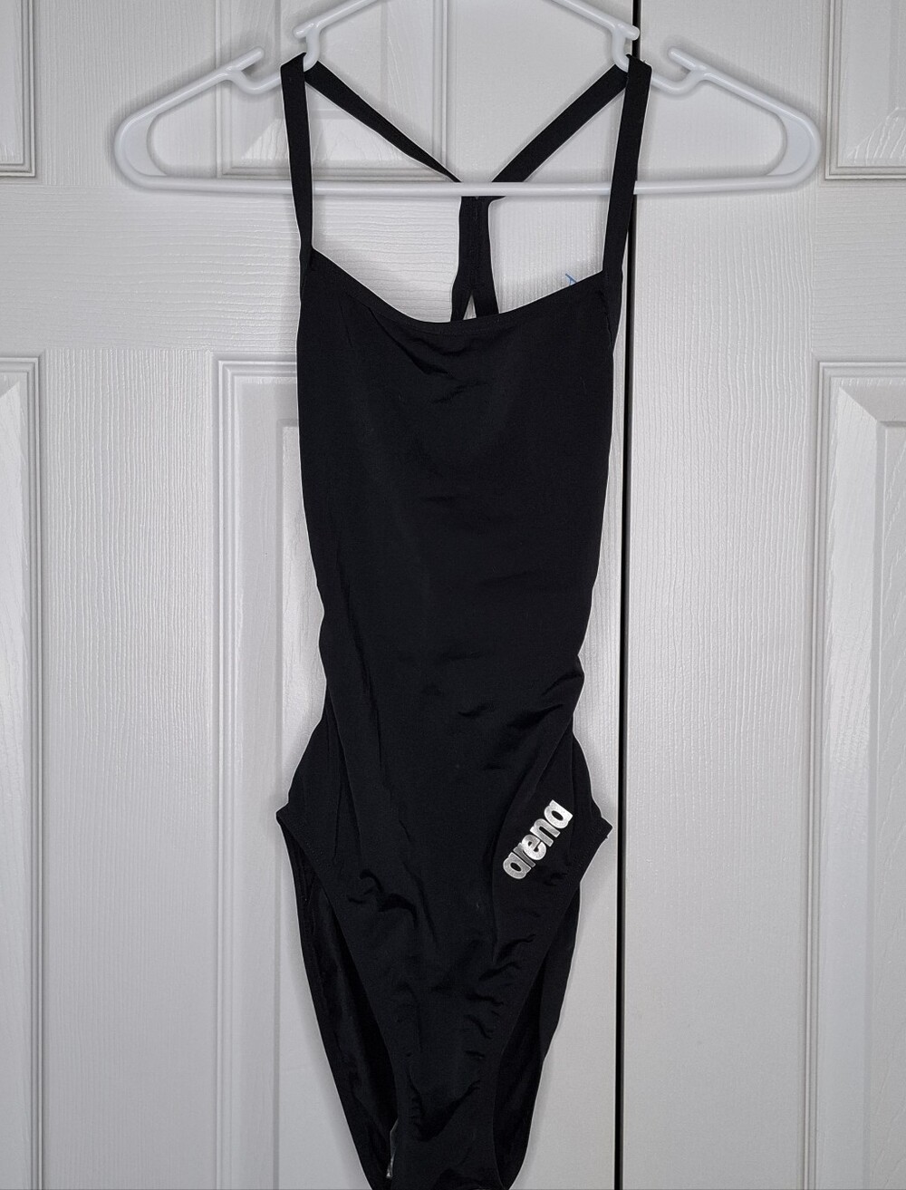 NEW Arena Black One-Piece Swimsuit with Silver Logo Size 30